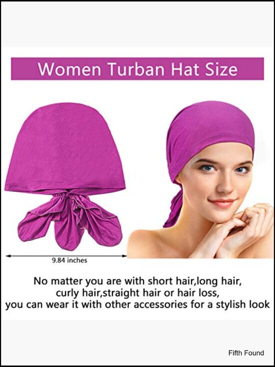 6 Pack Slip on Pre-tied Head Scarf Turban Hat Beanie Wrap Soft Cotton